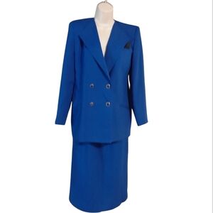 Vintage Oleg Cassini Royal Blue Women’s Skirt Suit Blazer and Skirt Set Size 6